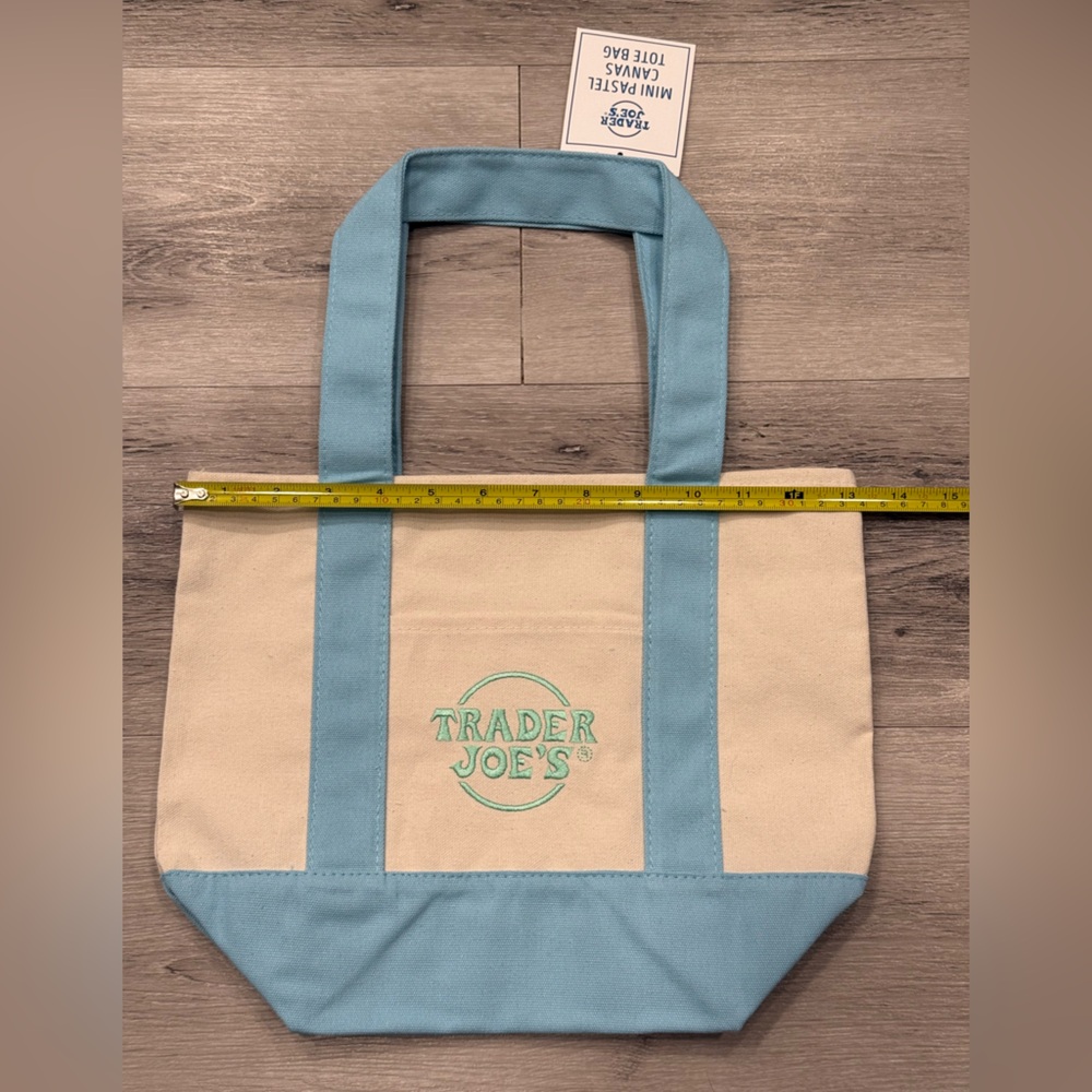 TRADER JOE’S Mini Canvas Tote Bag Pastel Blue - Picture 2 of 3